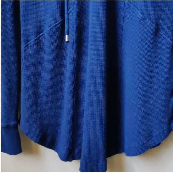 MOD-O-DOC Waffle Knit Drawstring Cowl Neck Tunic Blue M - Picture 6 of 8